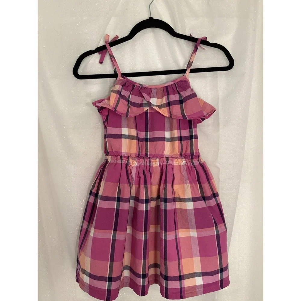 Gymboree Girls Size 7 Plaid Pink Purple Orange Sleeveless Sundress